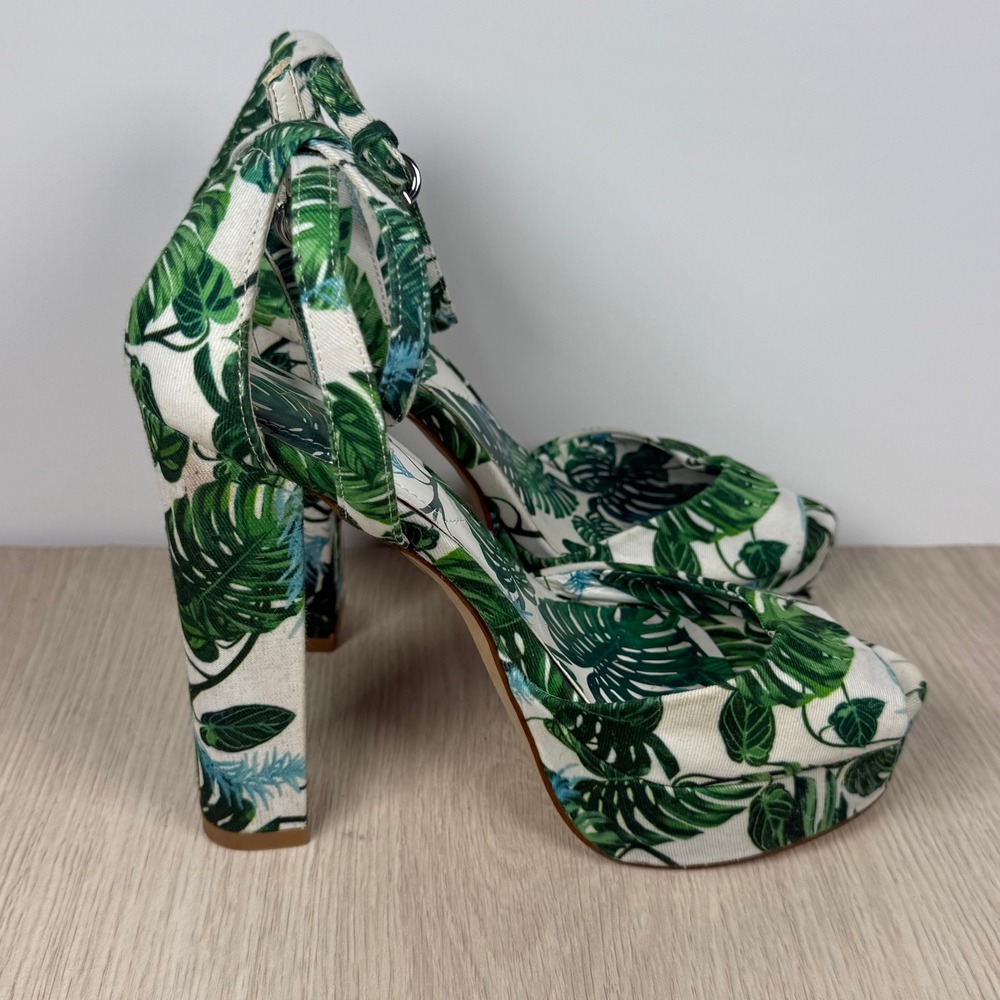Platform Heels Aldo Tropical‎ Monstera Leaf Print Green White Size 6 Block Pumps
